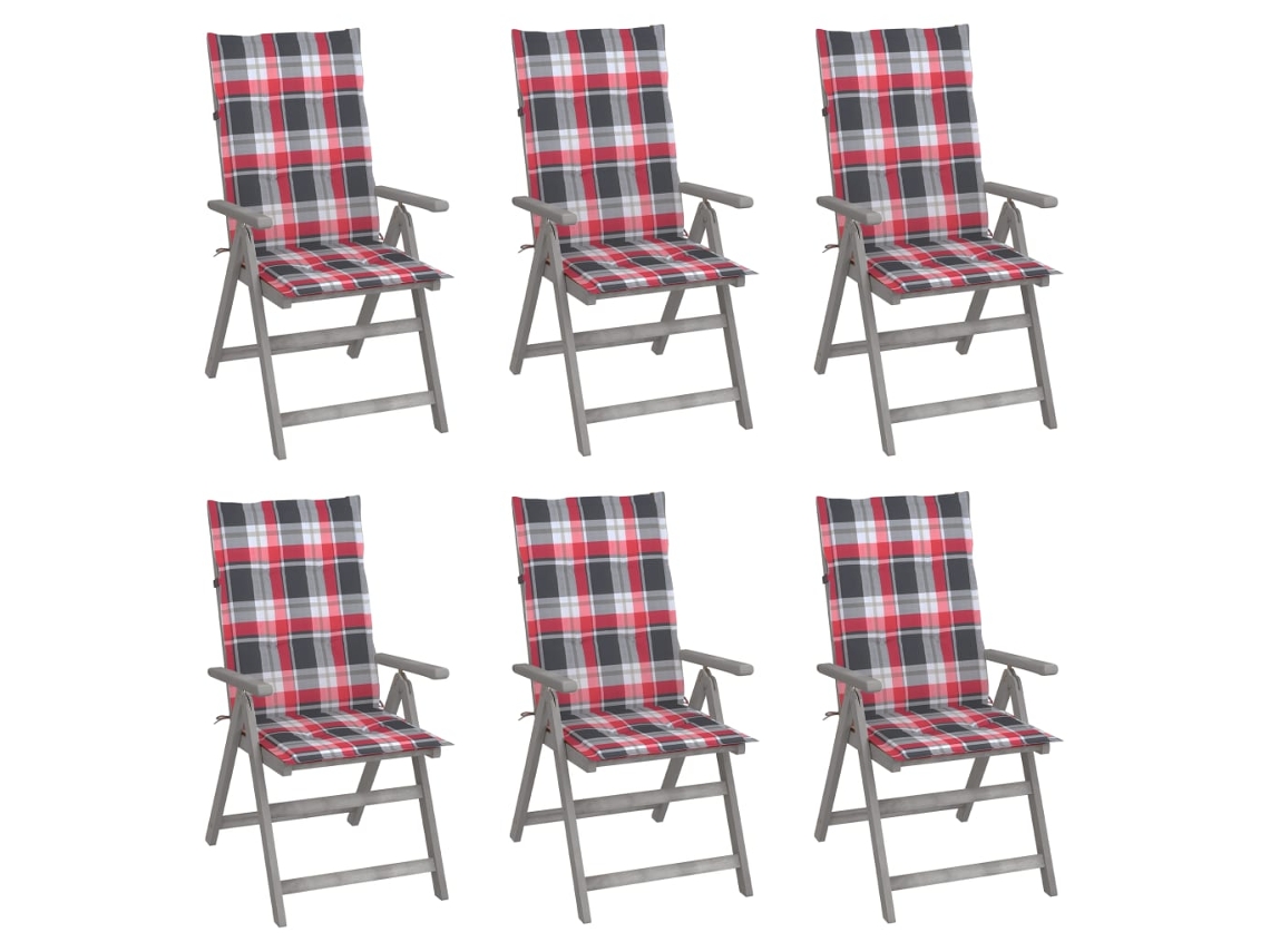Vidaxl Cadeiras Jardim Reclináveis C/ Almofadões 6 Pcs Acácia Maciça