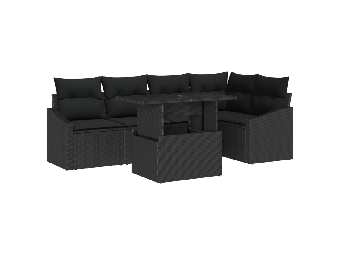 Conjunto 6 Conjunto De Sofá De Jardim Vidaxl Preto Vime Pe (100 X 55 X 73 Cm)