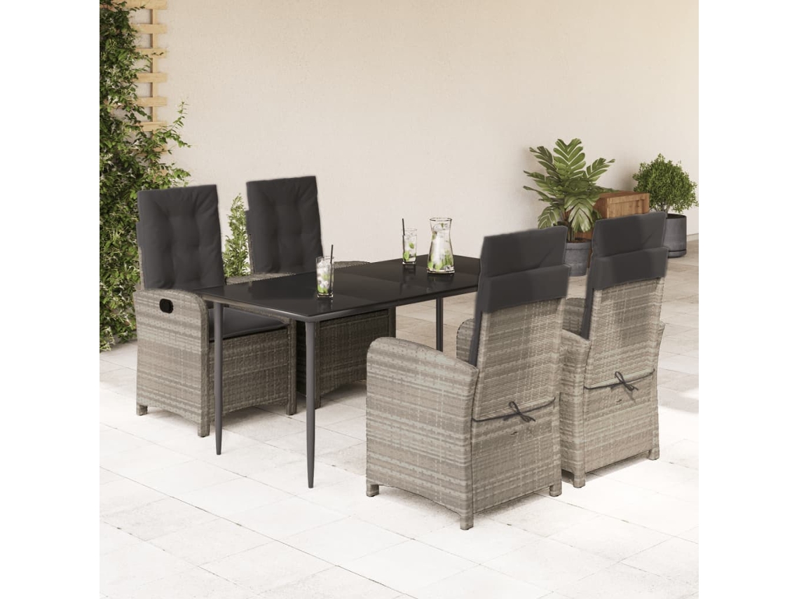 Vidaxl 5 Pcs Conjunto De Jantar P/ Jardim C/ Almofadões Cinzento Claro