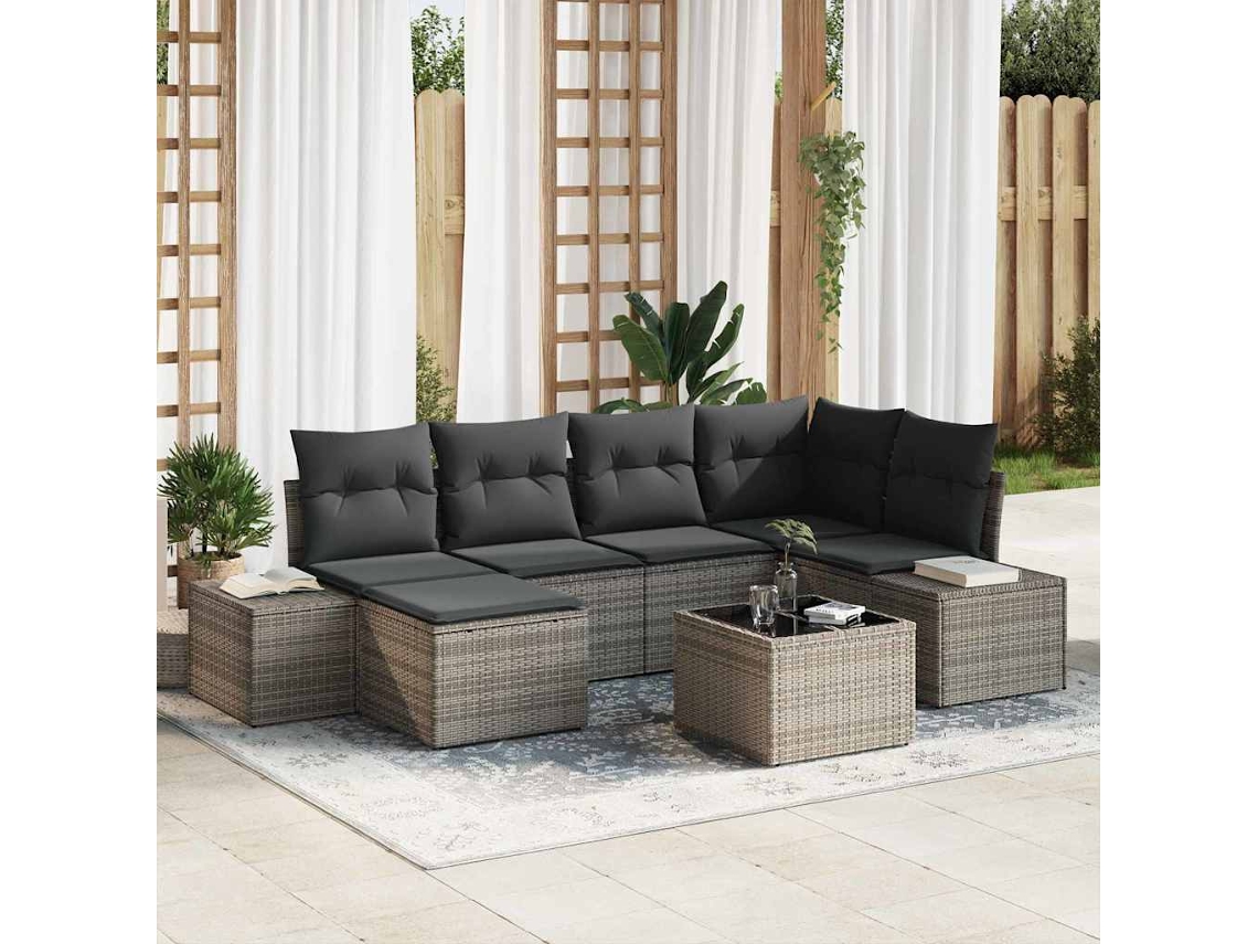 Vidaxl Conjunto De Sofá De Jardim Com Almofada 6 Pcs Cinzeto Vime Pe