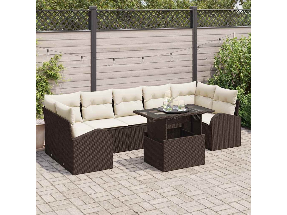 Vidaxl Conjunto De Sofá De Jardim Com Almofada Manual 8 Pcs Castanho