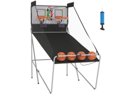 Cesto Basquetebol Dobrável Portátil Aço 205x110x205cm Preto Branco Desporto