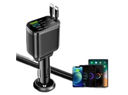 Carregador Carro 5em1 Cabos Retrácteis Lightning+usb c, Ecrã Tensão Pd Super Charge, Entrada Dc12 24v Acessórios Automóvel STELASPLEN