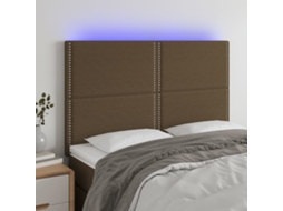 Cabecero con luces LED, tela marrón, 144x5x118/128cm