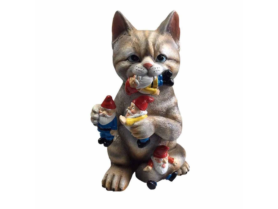 Estátua De Gato Com Gnome Melhor Decoração Art Déco Para Interior Exterior Casa Ou Escritório Rnemitery