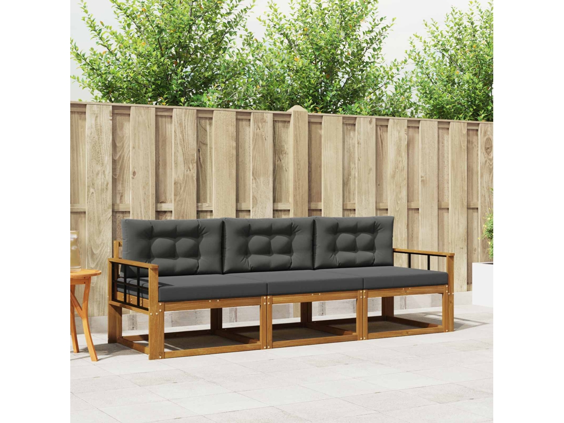 Vidaxl Conjunto De Sofás Para Exterior 3 Unid. Natural E Antracite