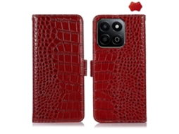 Capa Para Celular For Honor Play 60 Plus / 200 Smart Em Couro Bovino Com Textura De Crocodilo Na Parte Superior.