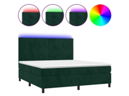 Cama Box Spring com Colchão LED Veludo Verde Escuro MAISON EXCLUSIVE (180x200 cm)