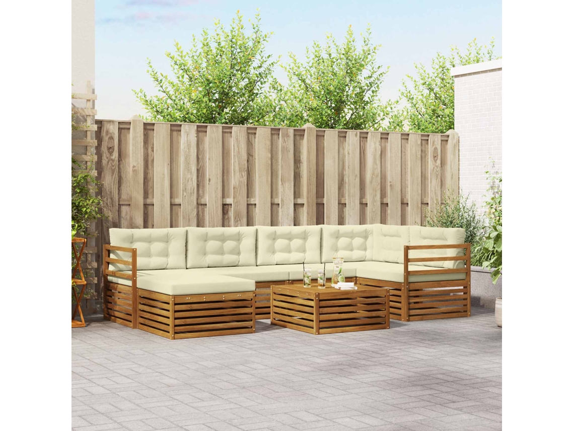 Vidaxl Conjunto De Sofás Para Exterior 7 Unid. Natural E Creme