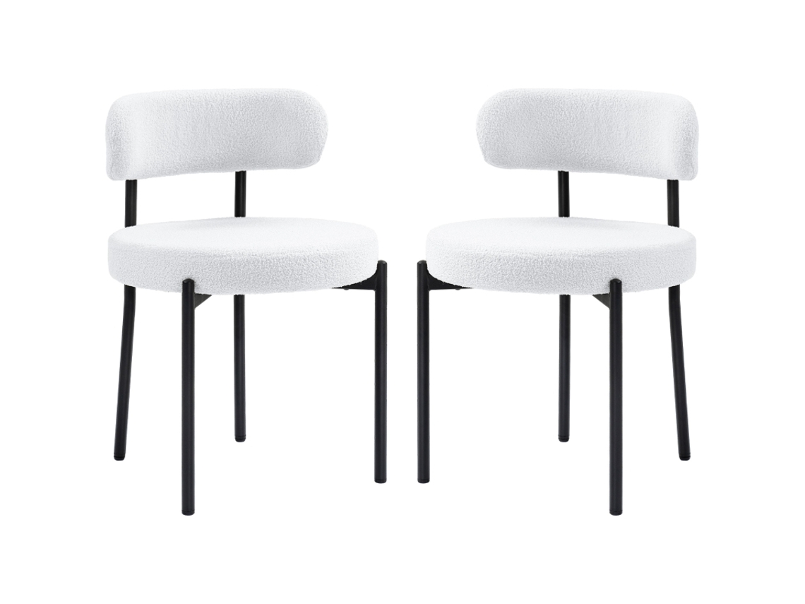Par Cadeiras Lã Branco Creme Pés Metal