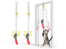 Conjunto De Dois Brinquedos Interativos Para Gatos: Um Rato Suspenso Com Cauda Penas E Som Corda Elástica, Ideal Para Crianças, Educativo, D