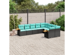 Vidaxl 9 Pcs Conjunto De Sofás P/ Jardim C/ Almofadões Vime Pe Preto
