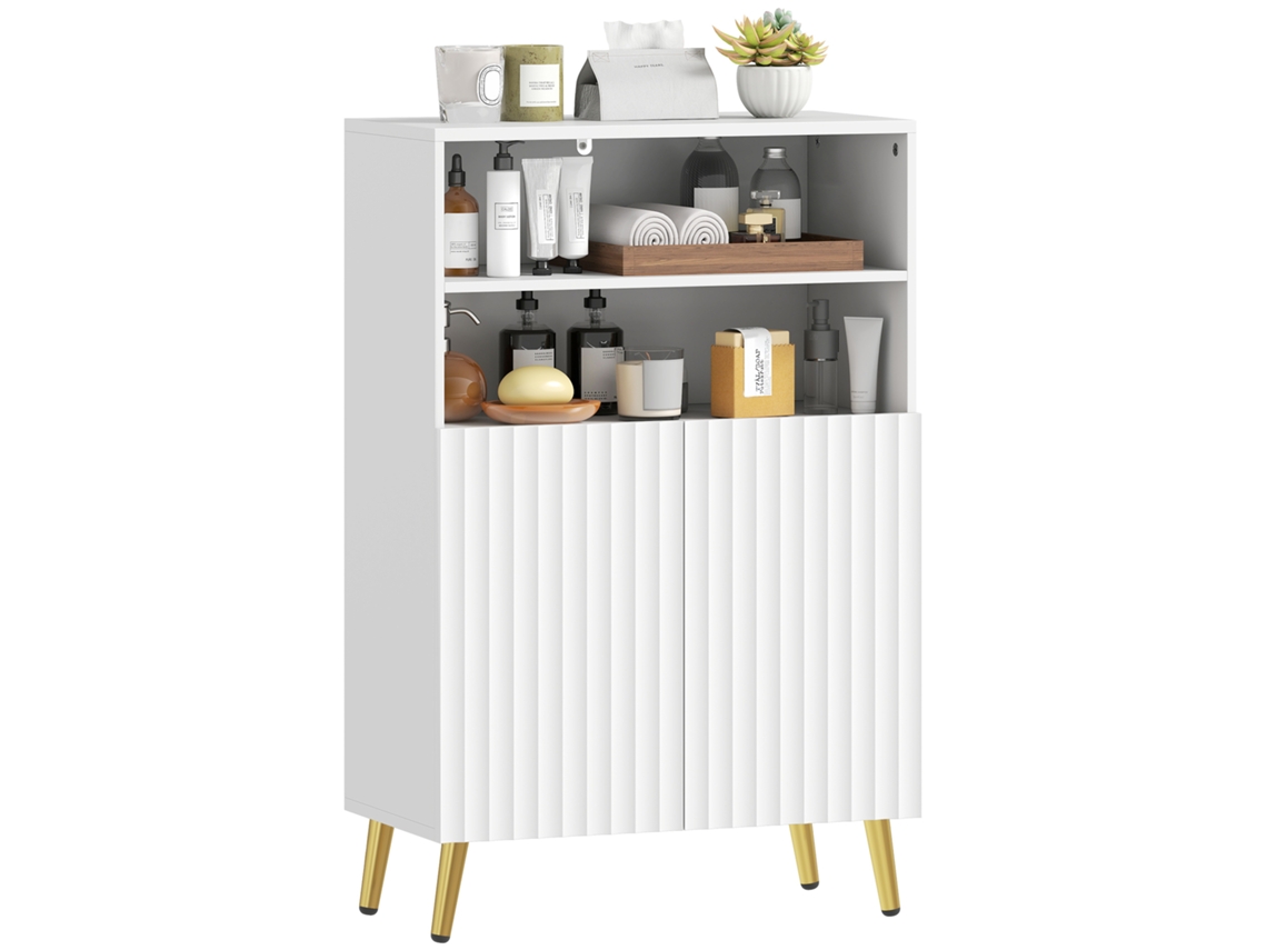 Armário De Banheiro Com Portas De Fechamento Suave E 2 Prateleiras Abertas, Mdf, Branco