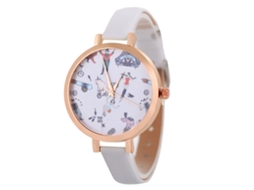 Relógio de Pulso Feminino Simples Casual de Couro Artificial com Movimento de Quartzo Branco