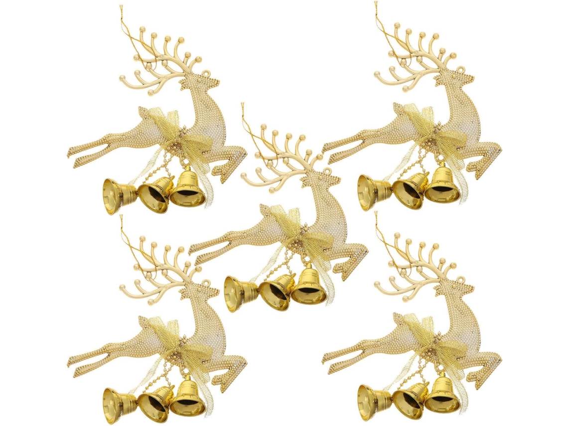 Conjunto 5 Enfeites Natal Formato Feitos Plástico Dourado Criativos Fáceis Pendurar Decorar Árvore Criar GOKOCO