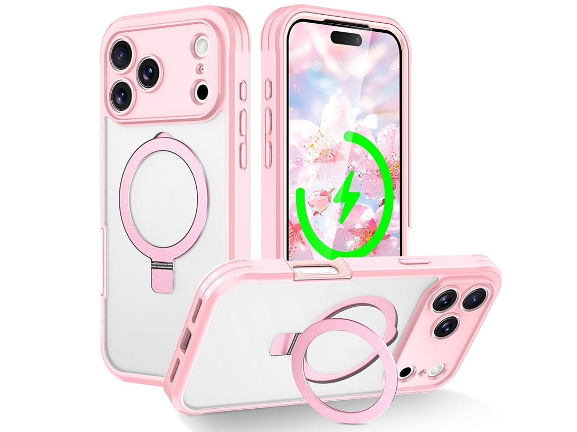 Capa Para Iphone 17 Pro Max Magnético Suporte Anel Rosa Czhhmart
