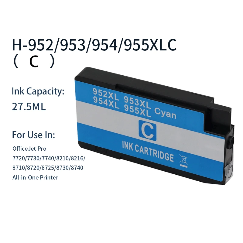 Cartucho de tinta ciano 952xl 953xl 954xl 955xl multifuncional para impressoras HP Officejet Pro 7720 7740 8210 8216 8702 8710 8715 8720 8725 8730 8740 MDUG (1 unidade)