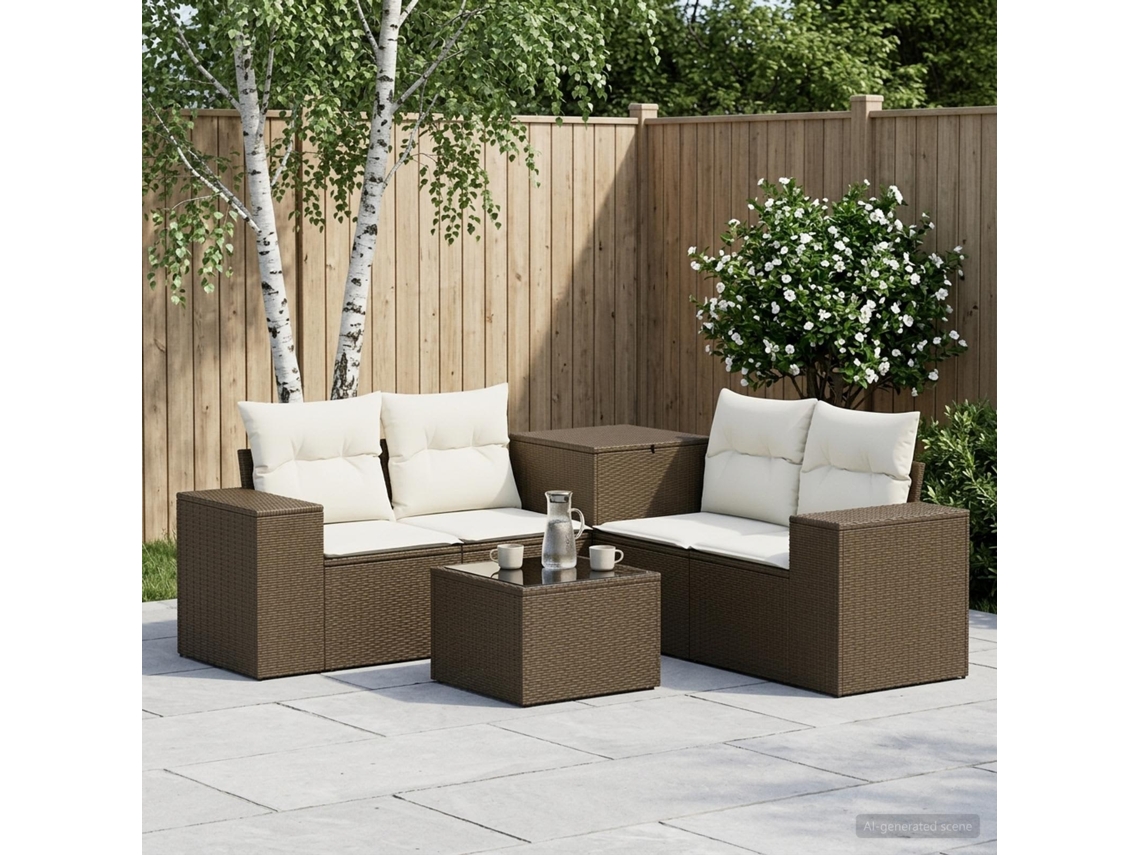 Vidaxl Conjunto De Sofás 6 Unid. Marrom E Branco Creme
