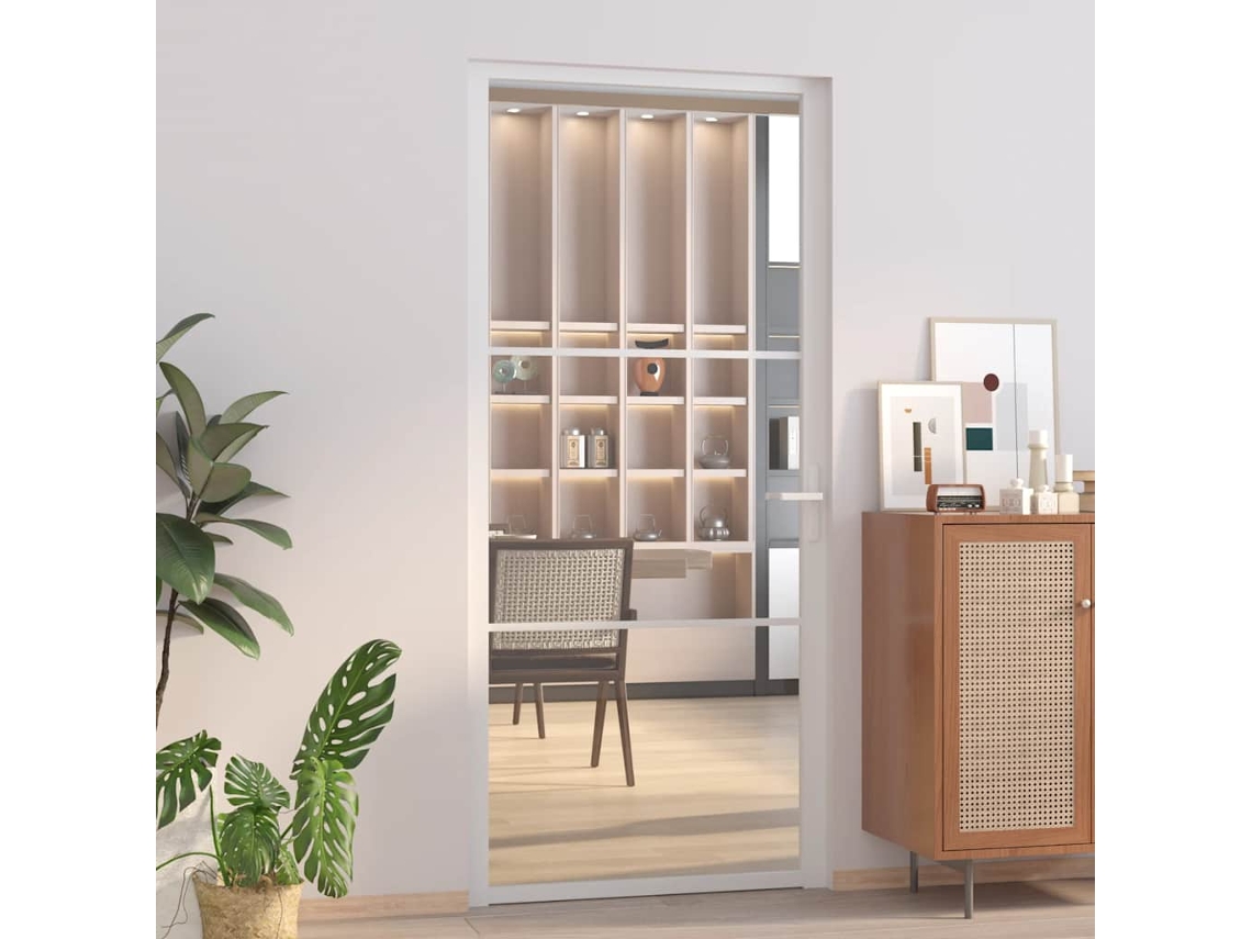 Vidaxl Porta De Interior 93x201,5 Cm Vidro Esg E Alumínio Branco