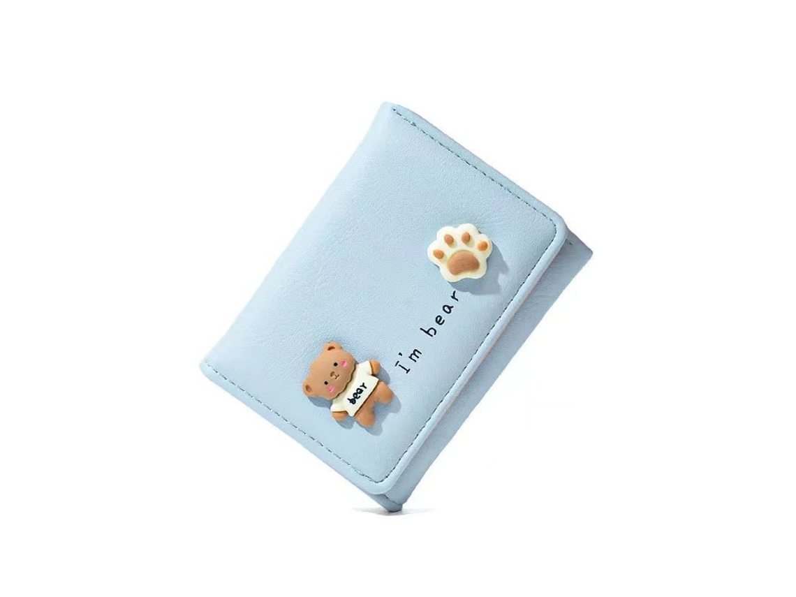 Carteira Pequena Para Meninas Mulheres Couro Pu Carteira Fofa Porta Cartões Bolsa De Moedas Para Uso Diário Azul*