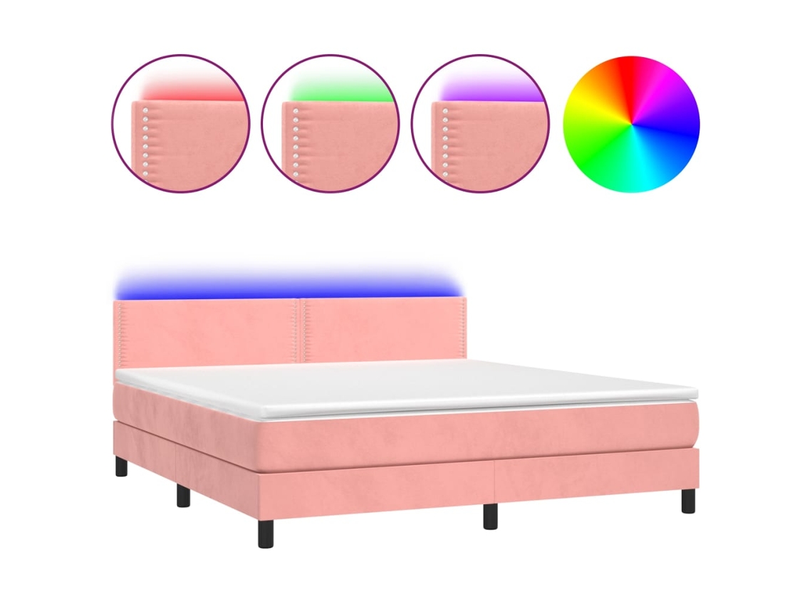 Cama Box Spring C/ Colchão/led 180x200 Cm Veludo Rosa MAISON EXCLUSIVE
