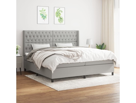 Cama com Molas/Colchão 200X200 Cm Tecido Cinza-Claro