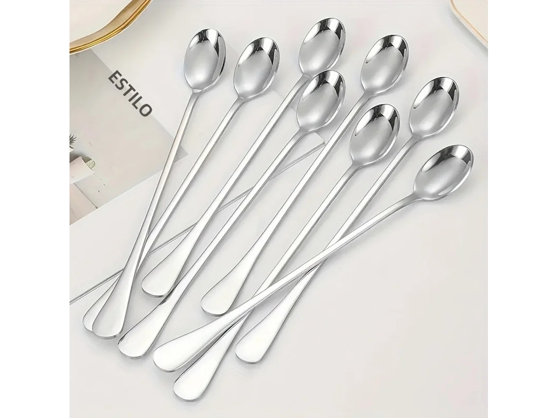 Conjunto de 5 Colheres de Aço Inoxidável com Cabo Longo para Chá Frio/creme de Sobremesa, Laváveis na Máquina. MDUG