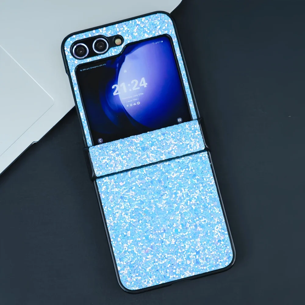 (azul, Galaxy Z Flip3 5g) Capa De Celular Com Glitter, Material Rígido De Pc, À Prova De Choque, Ultrafina E Resistente A Arranhões.