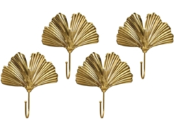 Conjunto de 4 ganchos GOKOCO em metal dourado, estilo folha de ginkgo, multifuncionais