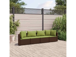 Vidaxl 4 Pcs Conjunto Sofás De Jardim C/ Almofadões Vime Pe Castanho