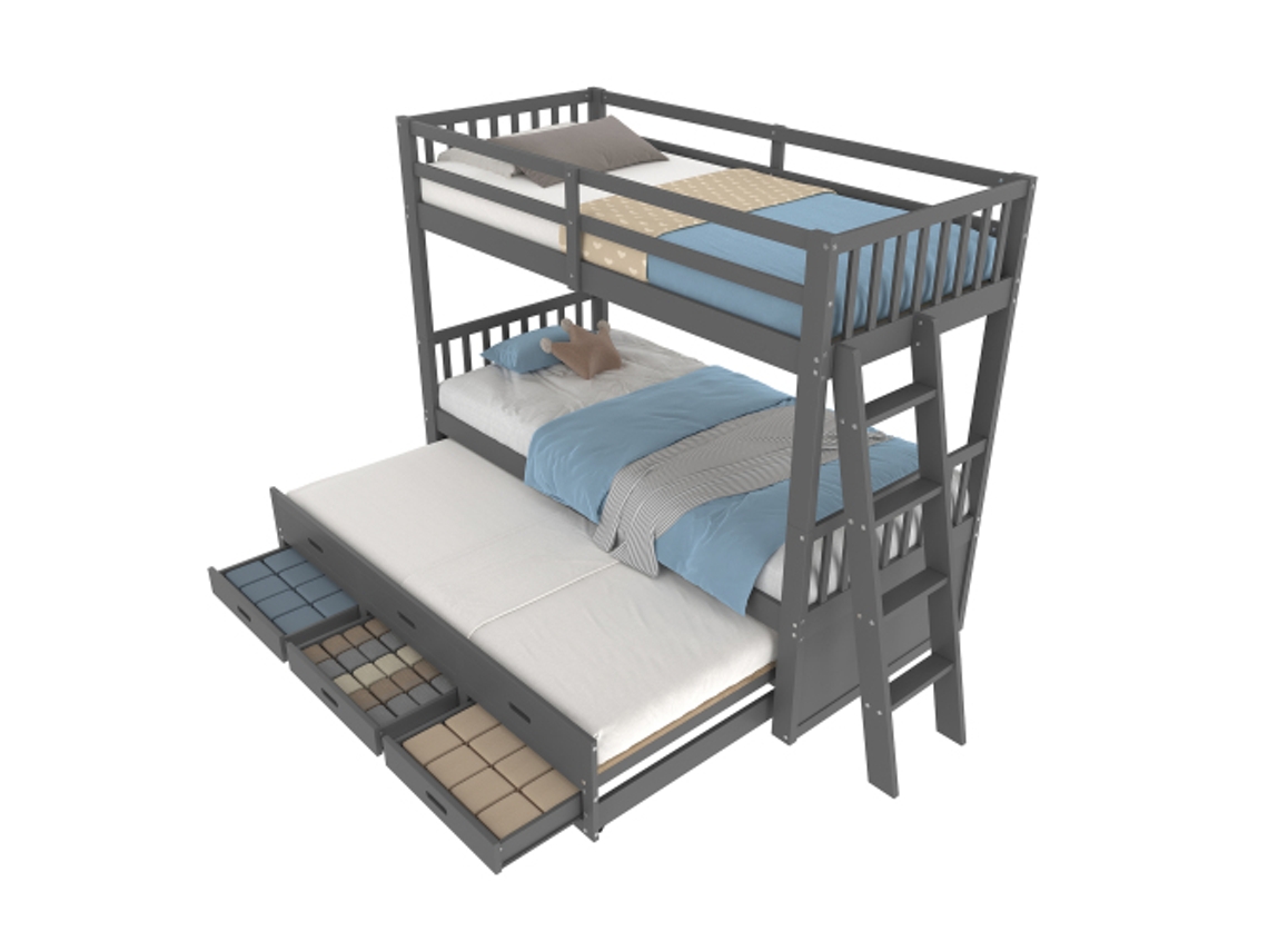 Beliche 90x200cm, Cama Infantil, Cama Casinha para Meninas e Meninos, Cama Auxiliar e 3 Gavetas, Sem Colchão DELCOND