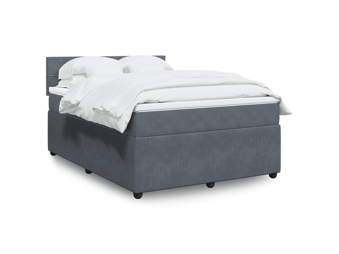 Vidaxl Cama Com Molas/colchão 140x200 Cm Veludo Cinzento-escuro