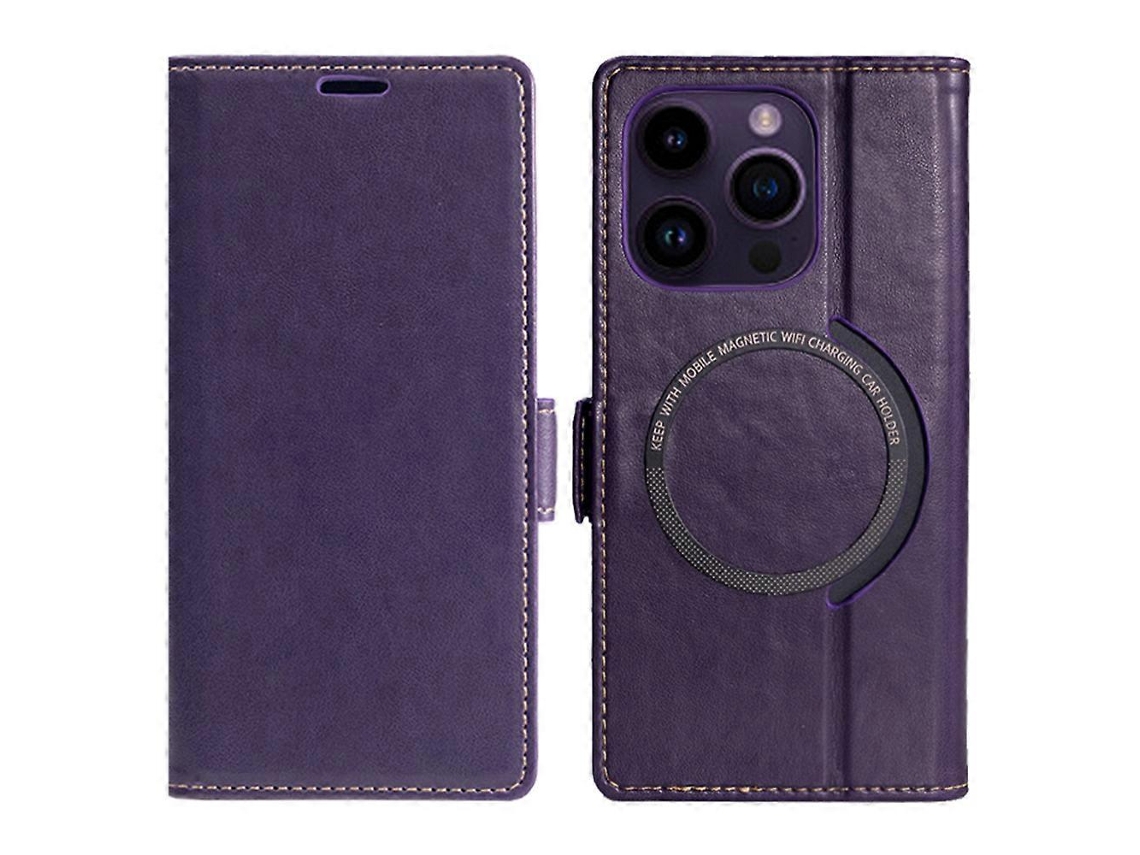 Capa Tkdaddy Para Iphone 15 Pro Max Compatível Com Suporte De Carteira Magsafe, Capa De Couro Flip Roxa