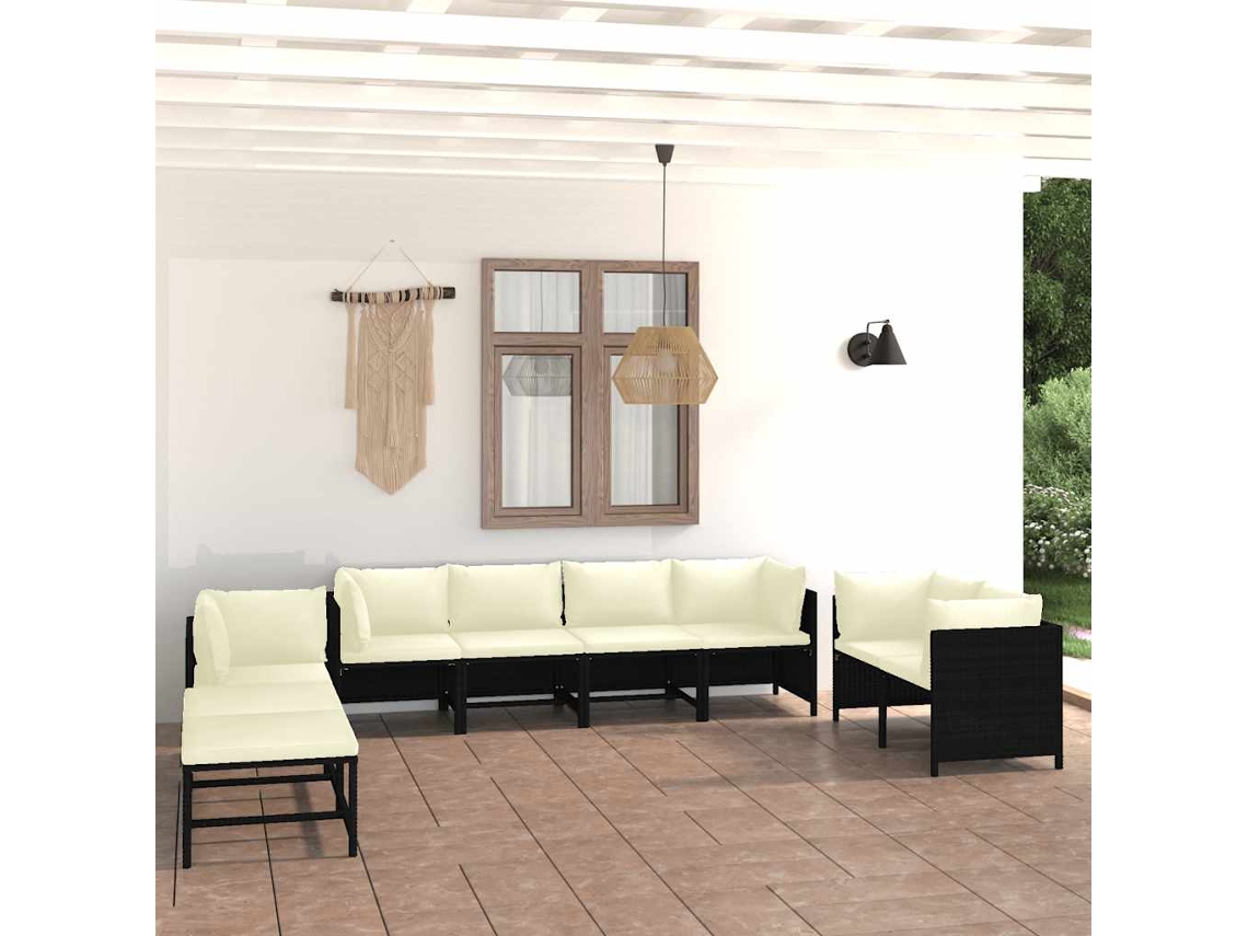 Vidaxl 10 Pcs Conjunto Lounge De Jardim C/ Almofadões Vime Pe Preto