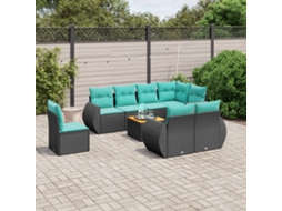 Vidaxl Conjunto De Sofá De Jardim De 9 Peças Com Almofadas Em Rattan Sintético Preto