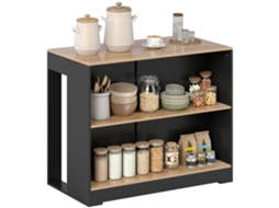 Ilha de Cozinha com Bancada de Bar e 3 Prateleiras para Sala e Sala de Estar. 113x60x90 Cm. Black Wood Ge