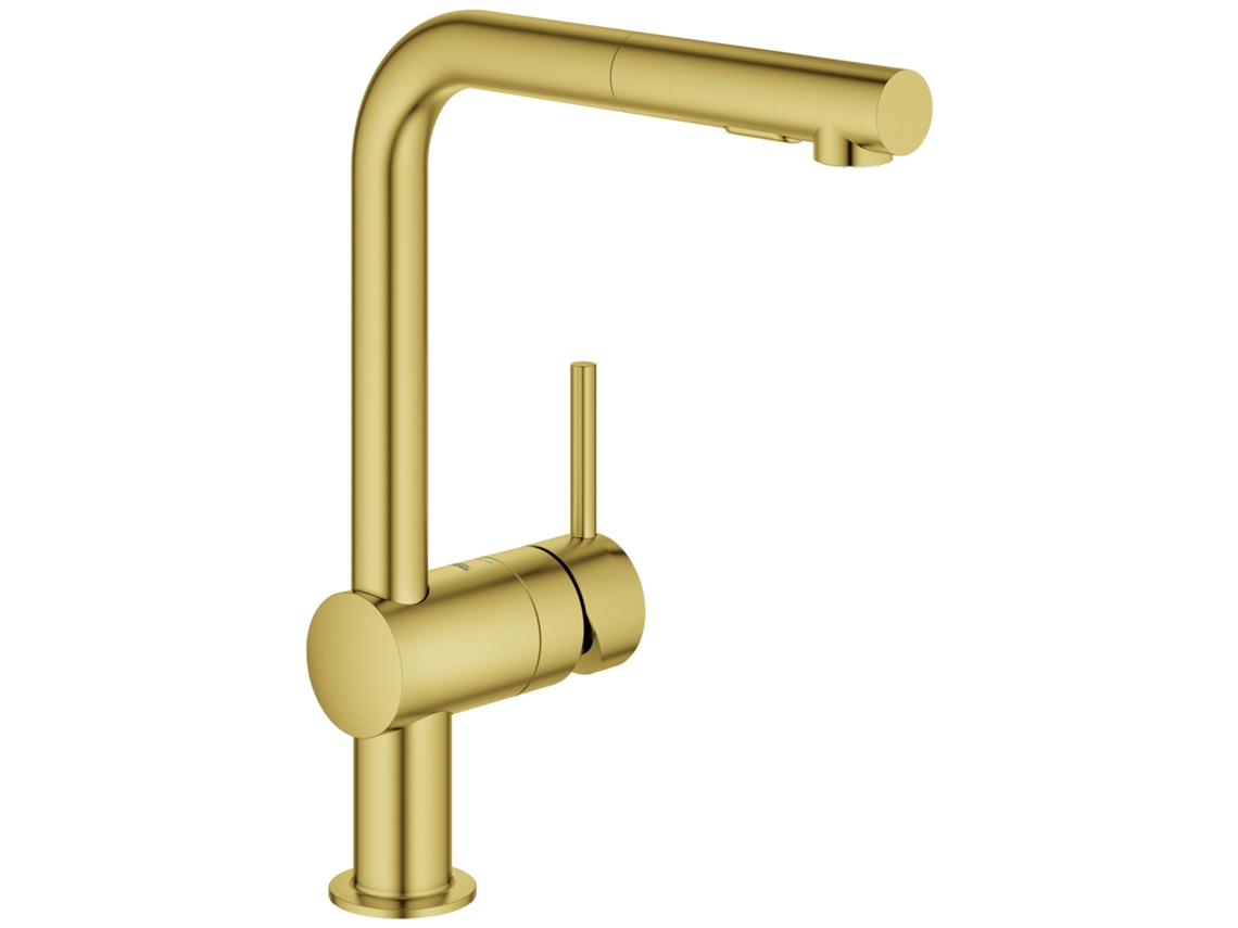 Torneira Monocomando De Lavatório Grohe Minta, Bica Em Forma De L, Com Duplo Spray Extraível, 30274gn0, Cor Nascer Do Sol Fresco Escovado