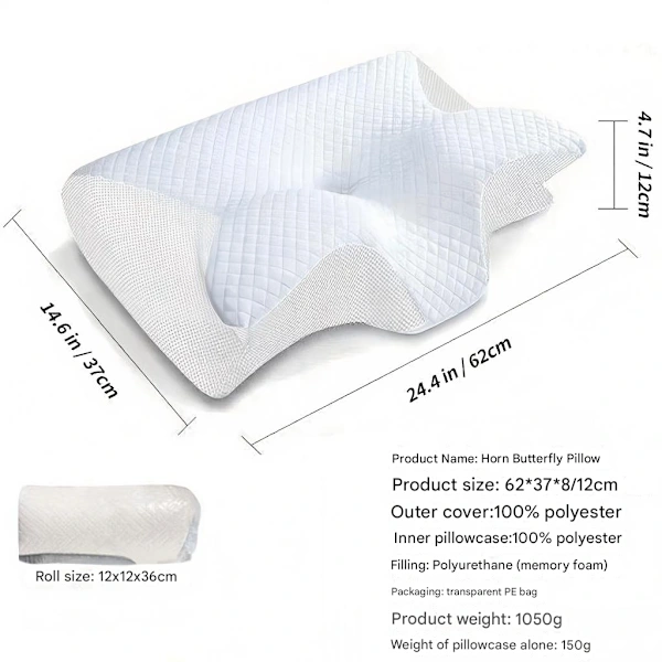 Travesseiro Cervical Ortopédico, Espuma Viscoelástica, Ergonômico, Anatômico, para Dormir de Lado, para Costas, 62 X 37 X 12 Cm, Branco AQUAFORGE