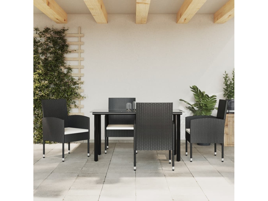 Vidaxl 5 Pcs Conjunto De Jantar Para Jardim Vime Pe E Aço Preto