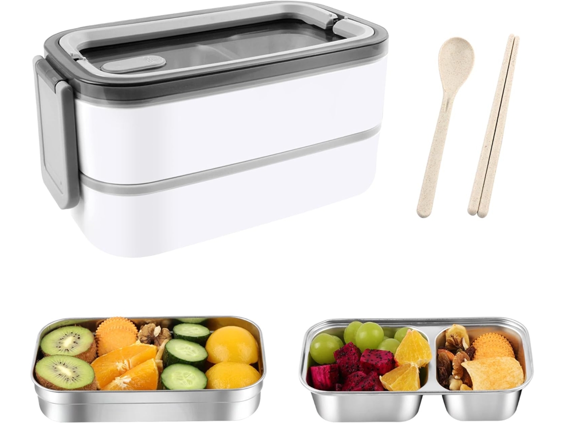 Lancheira Bento, Em Aço Inoxidável 304, 2 Camadas, À Prova De Vazamentos, Branca, Para Lanches