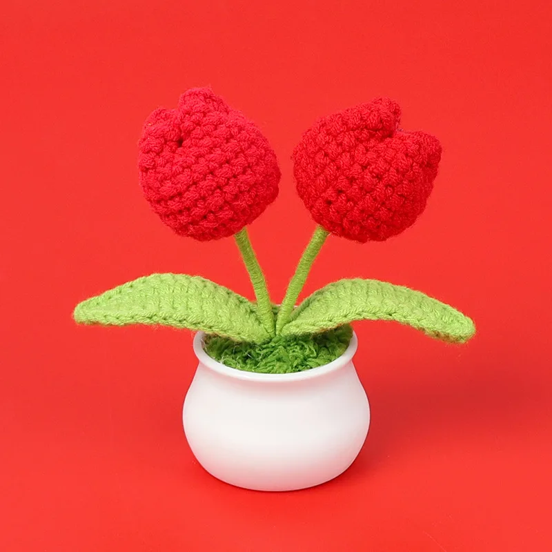 Vasos De Flores Criativos Tricotados, Mini Flores Artificiais, Plantas De Crochê Feitas À Mão