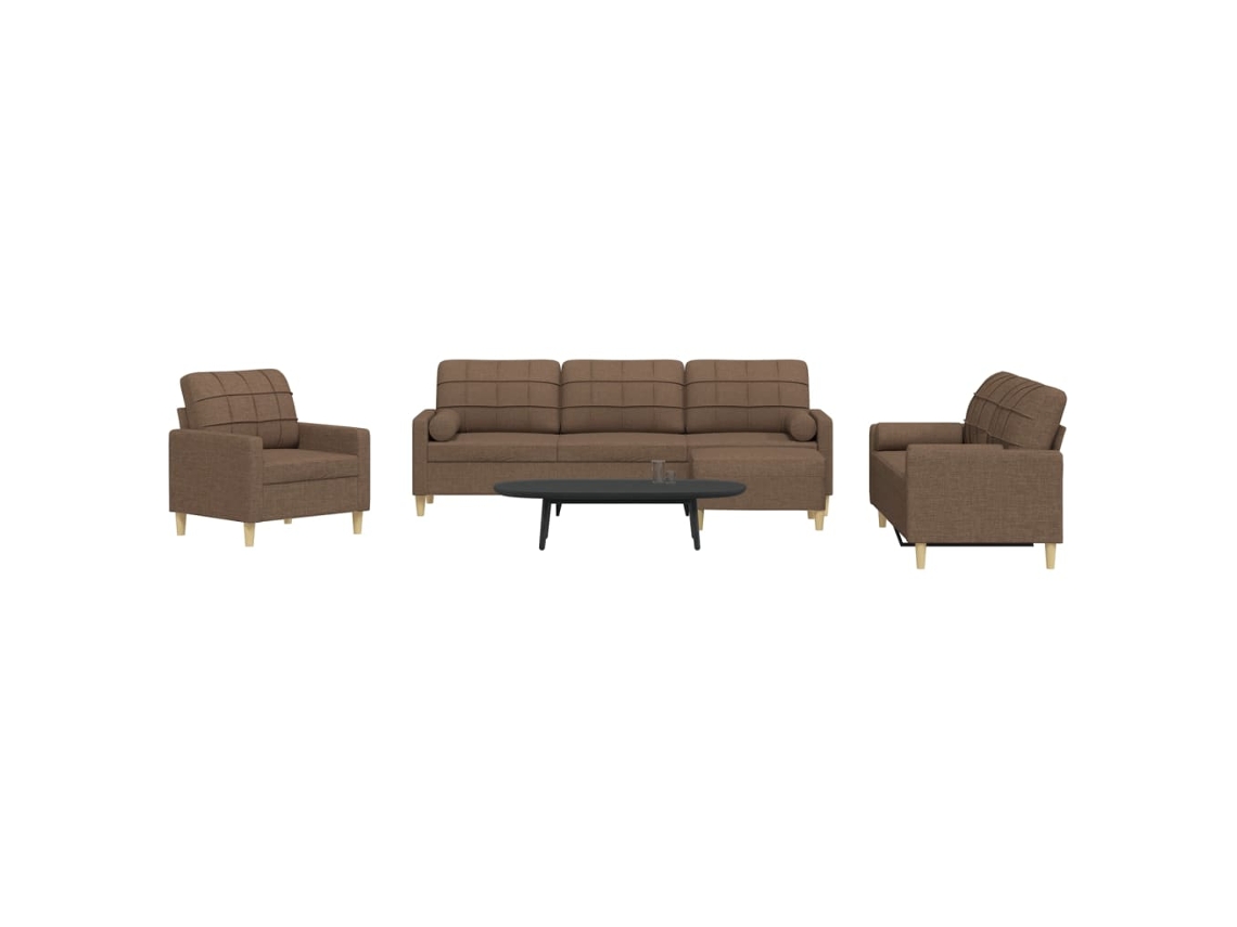 Vidaxl 4 Pcs Conjunto De Sofás C/ Almofadas/apoio Pés Tecido Castanho
