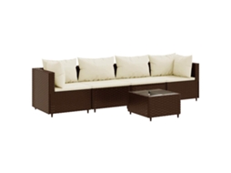 Conjunto 5 lounge jardim c/ almofadões VIDAXL vime PE castanho