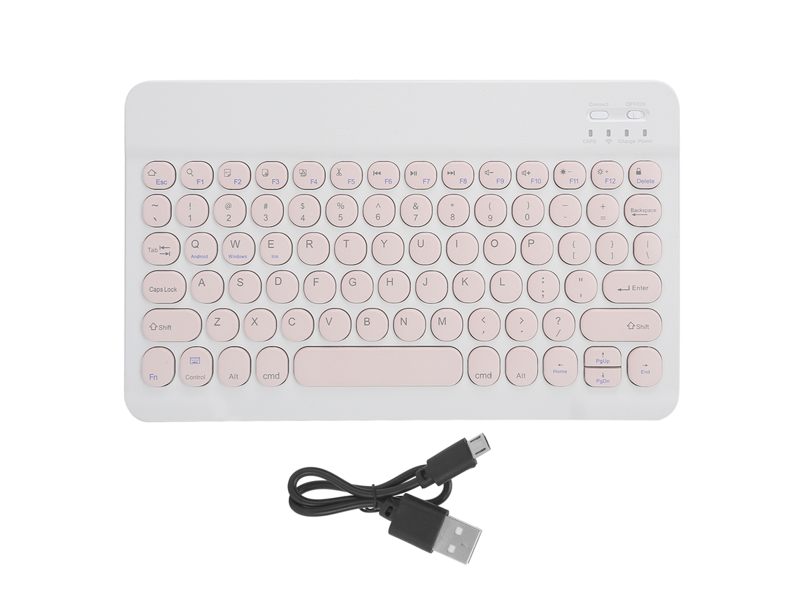 Teclado Inalámbrico Bluetooth Para Tablet Smartphone 10 Polegadas Rosa Acessórios Redondos