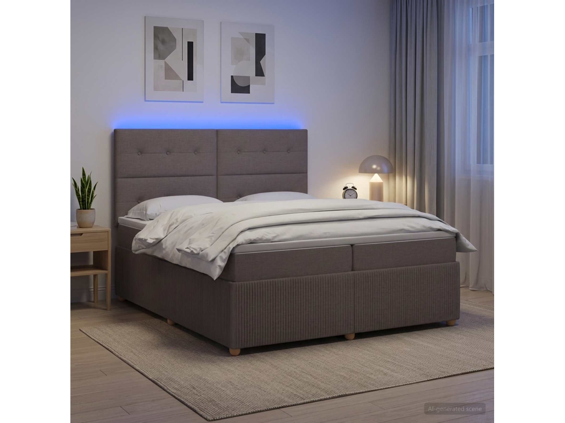 Vidaxl Cama Box Com Led E Colchão Cinzento-acastanhado 200 X 200 Cm