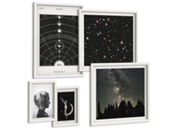 Galeria De Pinturas Murais Sistema Solar, Figura Noturna Moldura Branca Quadros Para O Escritório Espelharte (conjunto De 5 Imagens)