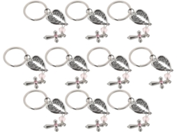 Conjunto De 10 Chaveiros De Cruz Em Metal Prateado Com Asas E Coração, Leve E Compacto, Presente