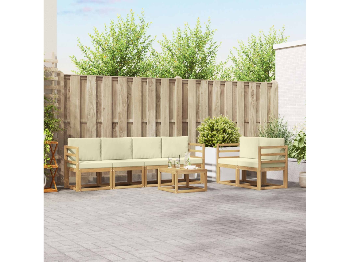 Vidaxl Conjunto De Sofás Para Exterior 7 Pcs Branco E Creme