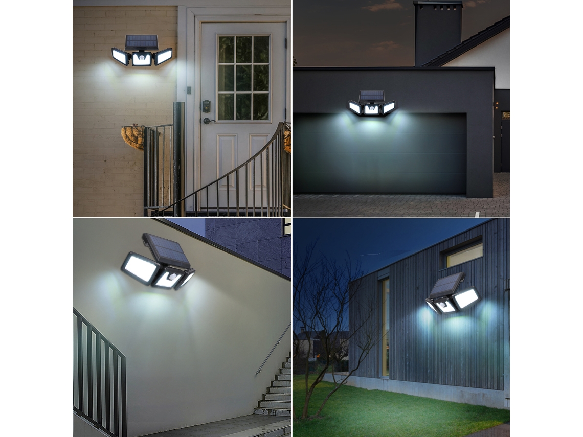 2026 luz Solar Exterior com Sensor de Movimento Pir 3 Cabezas 70 Leds Ip65 Resistente À Água para Jardim Pátio Rua