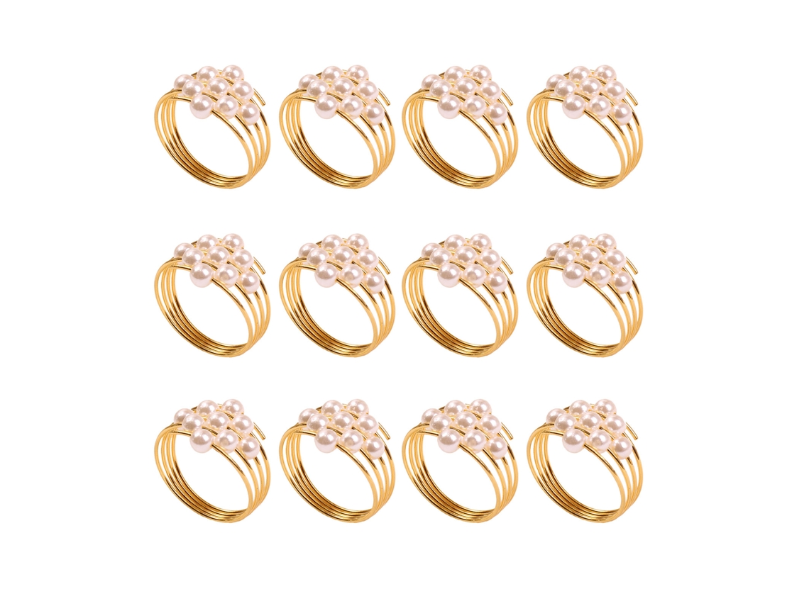 Conjunto de 12 Anéis de Guardanapo de Metal com Pérolas LAXISCREED